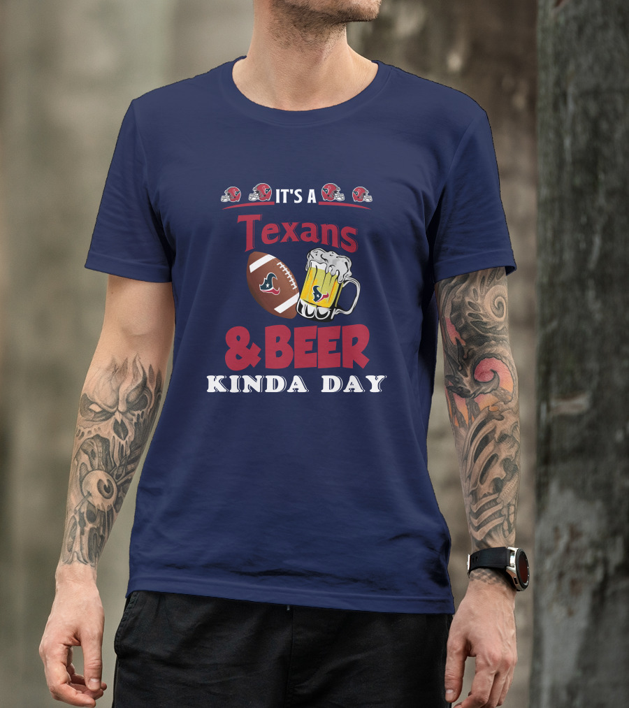 Houston Texans And Beer Football Fan Day With Helmets And Mug Icons T-Shirt