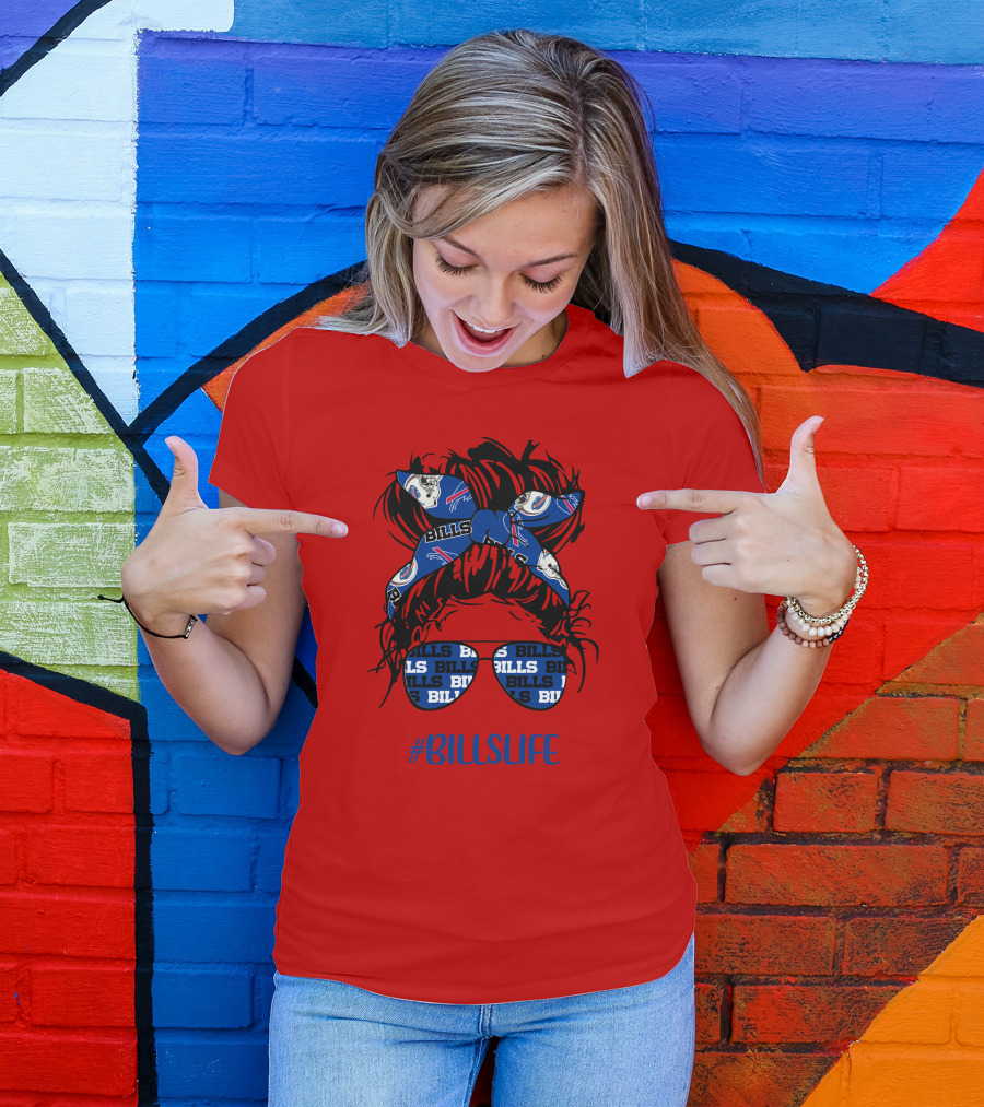 Buffalo Bills Billslife Messy Bun Headband Glasses Girl T-Shirt
