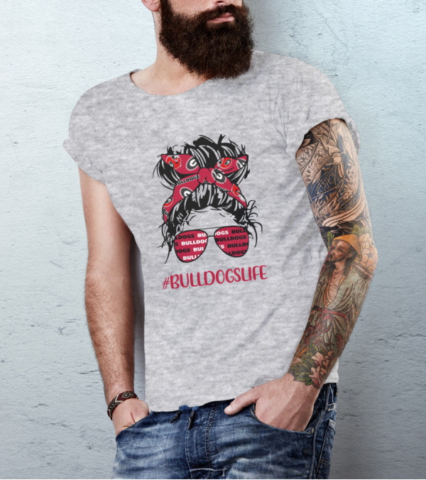 BULLDOGSLIFE Georgia Bulldogs Messy Bun Headband Glasses Girl T-Shirt