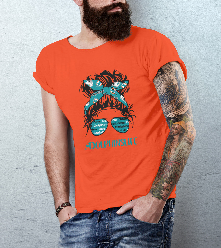 Miami Dolphins Life Messy Bun Girl Headband Glasses #DolphinsLife T-Shirt