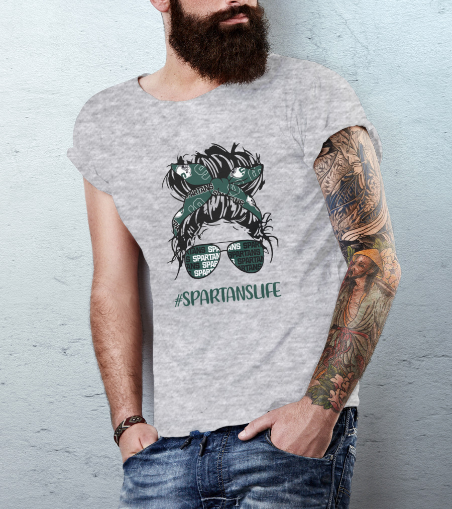 Michigan State Spartans Life Messy Bun Girl With Spartans Headband And Sunglasses T-Shirt