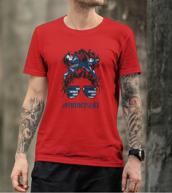 PATRIOTSLIFE New England Patriots Messy Bun Girl Headband Glasses T-Shirt