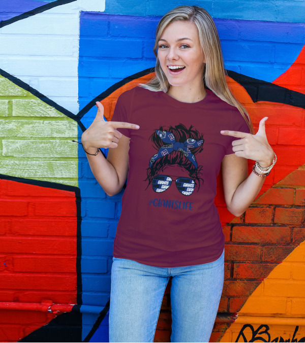 GIANTSLIFE Messy Bun Girl With New York Headband And Glasses T-Shirt
