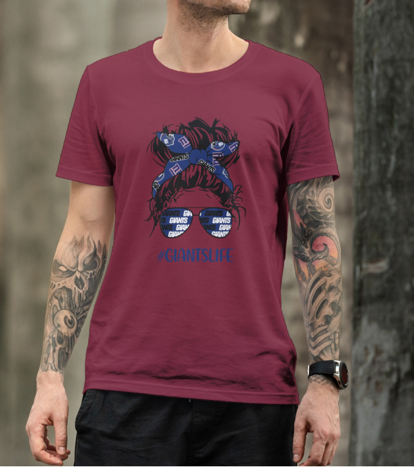 GIANTSLIFE Messy Bun Girl With New York Headband And Glasses T-Shirt