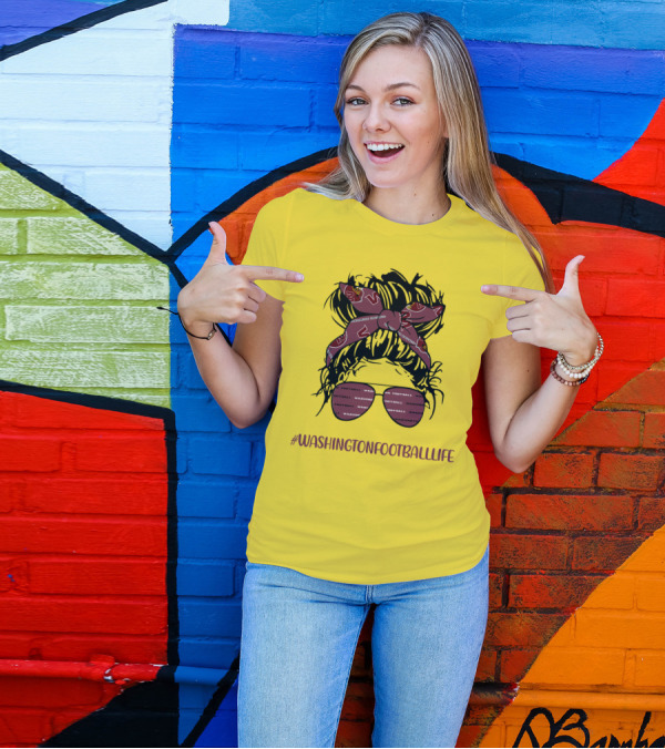 WashingtonFootballLife Messy Bun Girl With Team Headband And Glasses T-Shirt