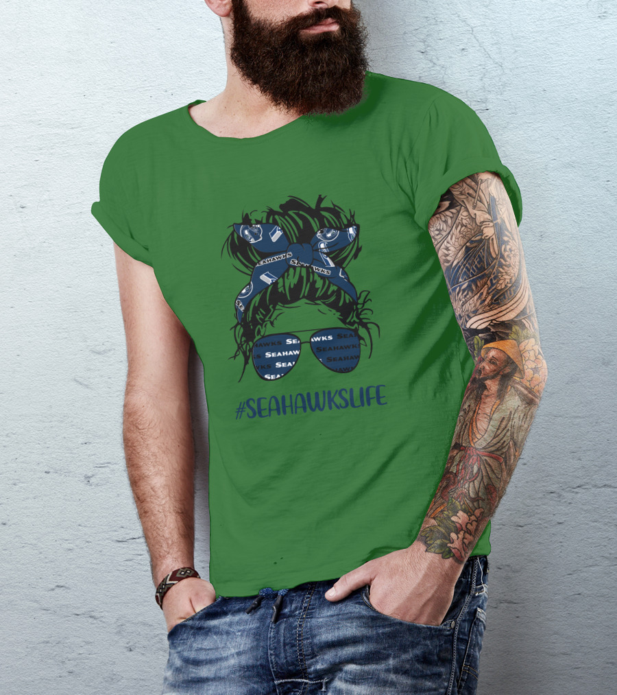 SEAHawksLife Messy Bun Girl With Headband And Glasses T-Shirt