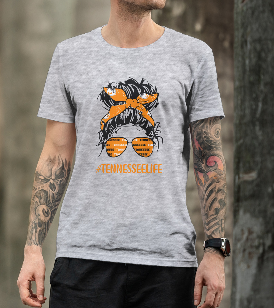 TennesseeLife Tennessee Volunteers Messy Bun Girl Headband Glasses T-Shirt
