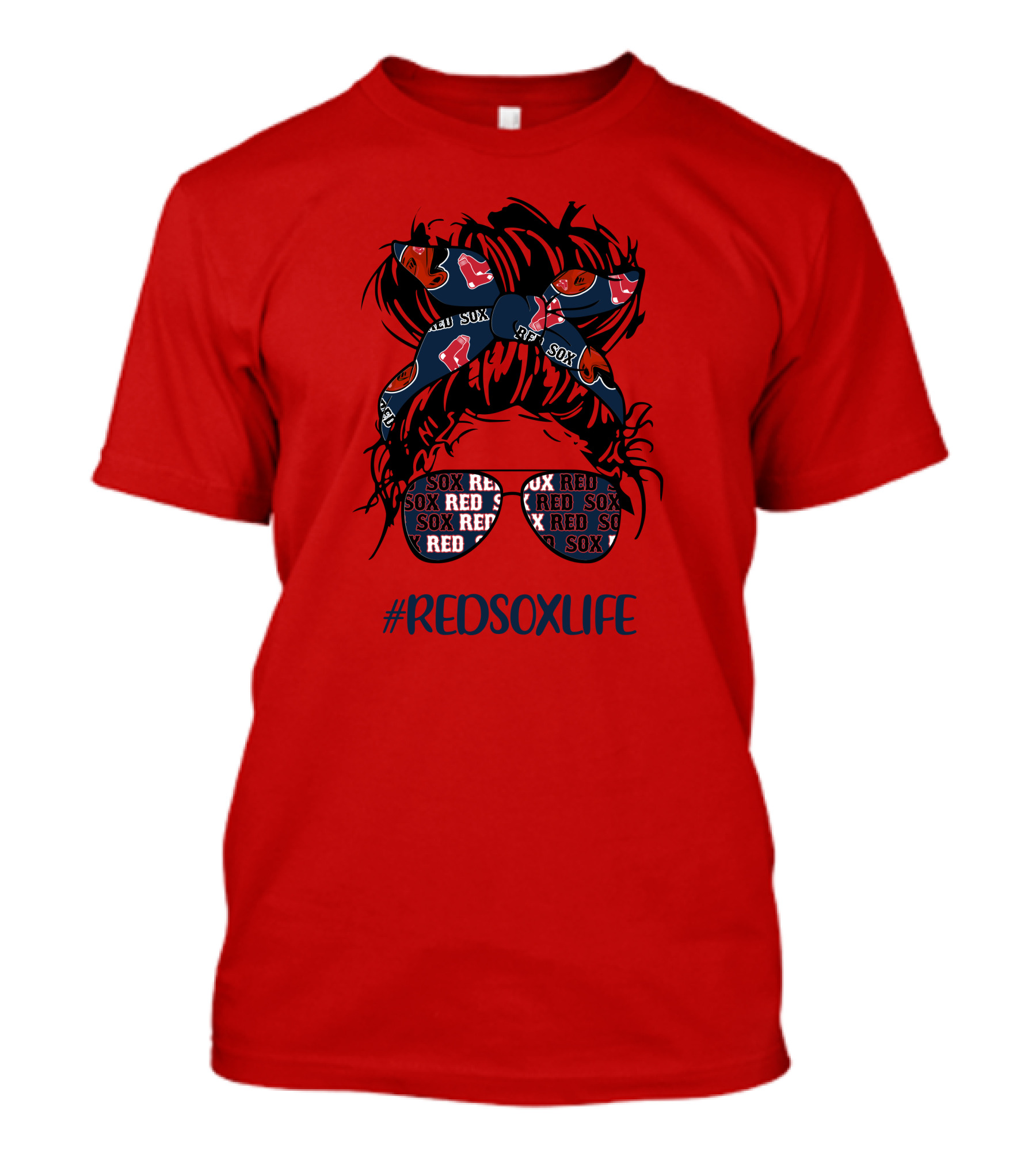 REDSOXLIFE Messy Bun Girl With Headband And Glasses T-Shirt