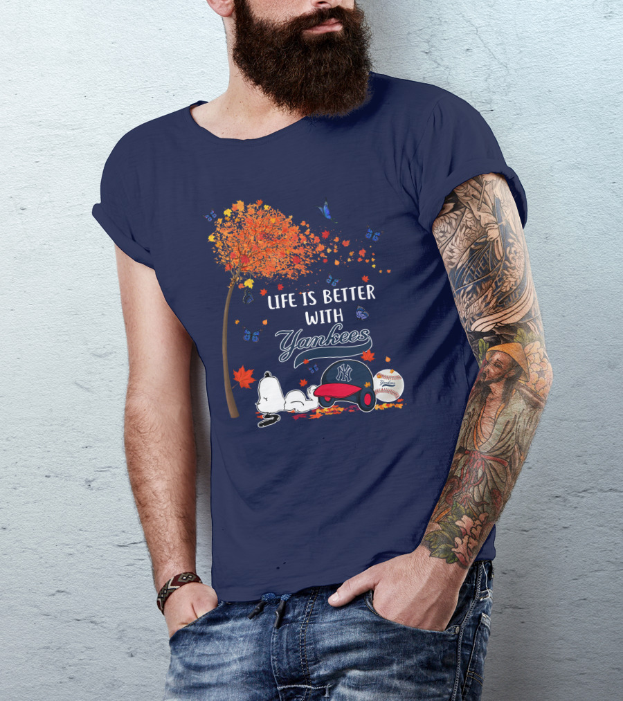 Life Is Better With Yankees Autumn Vibes Snoopy Baseball T-Shirt