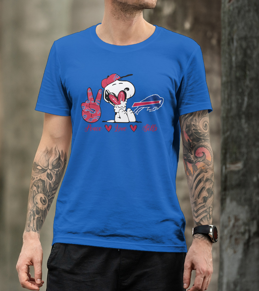 Peace Love Buffalo Bills Snoopy Holding Hearts T-Shirt