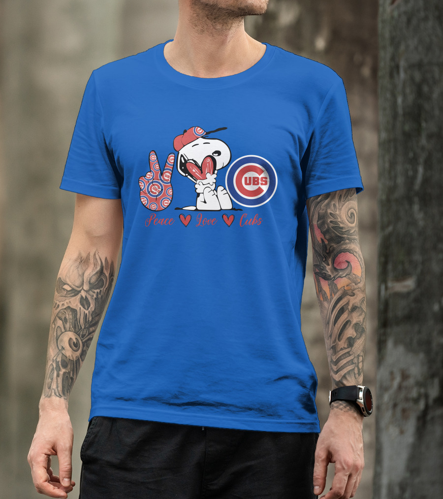 Peace Love Cubs Snoopy Chicago Cubs Baseball T-Shirt