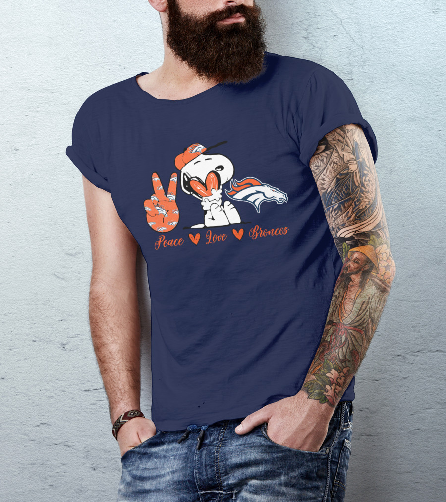 Peace Love Denver Broncos Snoopy Embrace T-Shirt