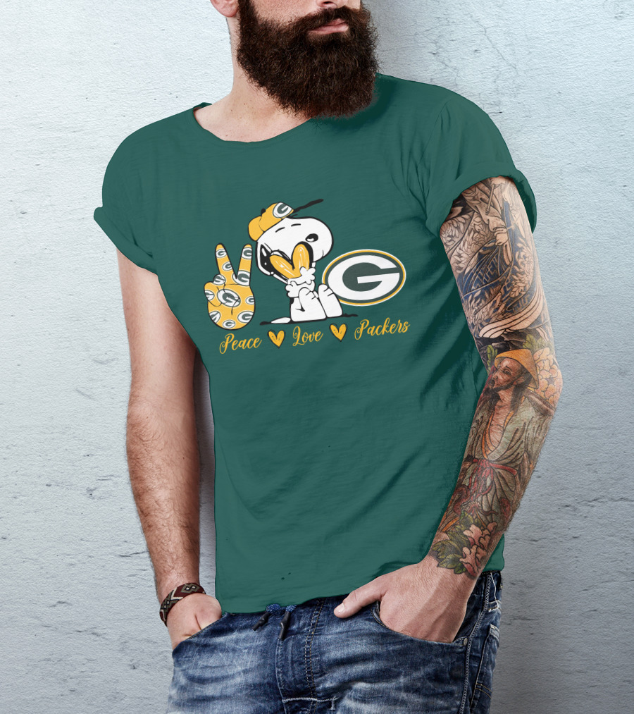Peace Love Packers Snoopy Green Bay Packers T-Shirt