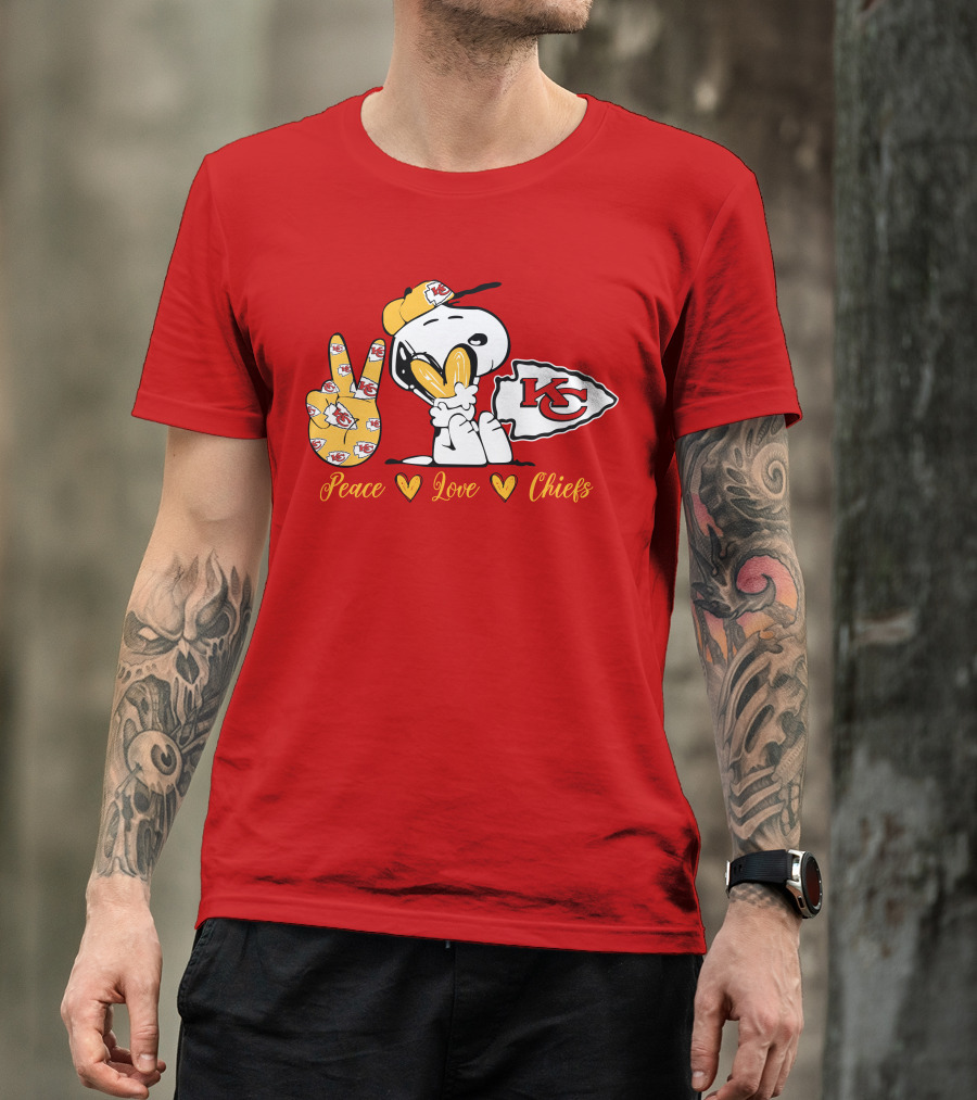 Peace Love Kansas City Chiefs Snoopy Nfl Emojis T-Shirt