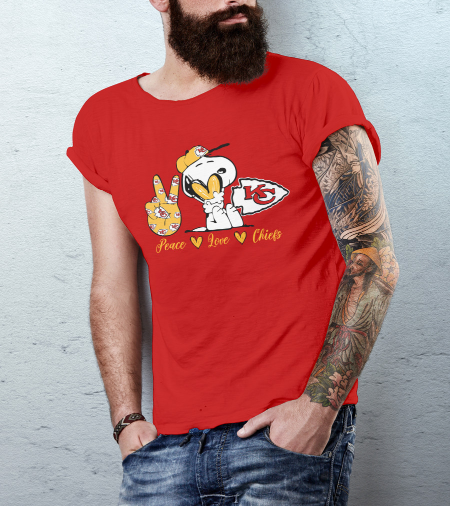 Peace Love Kansas City Chiefs Snoopy Nfl Emojis T-Shirt