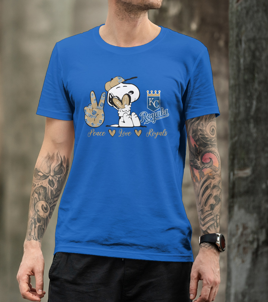 Snoopy Wearing Kansas City Royals Cap Peace Love Royals T-Shirt