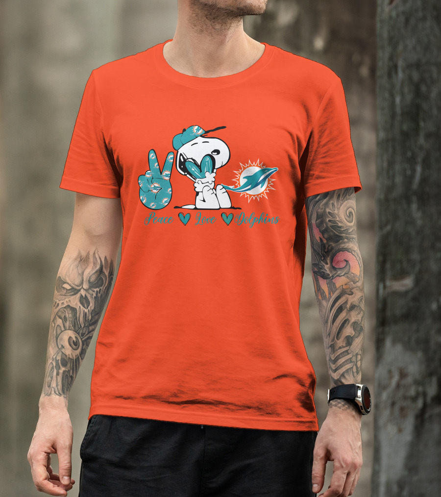 Peace Love Miami Dolphins Snoopy Fan T-Shirt