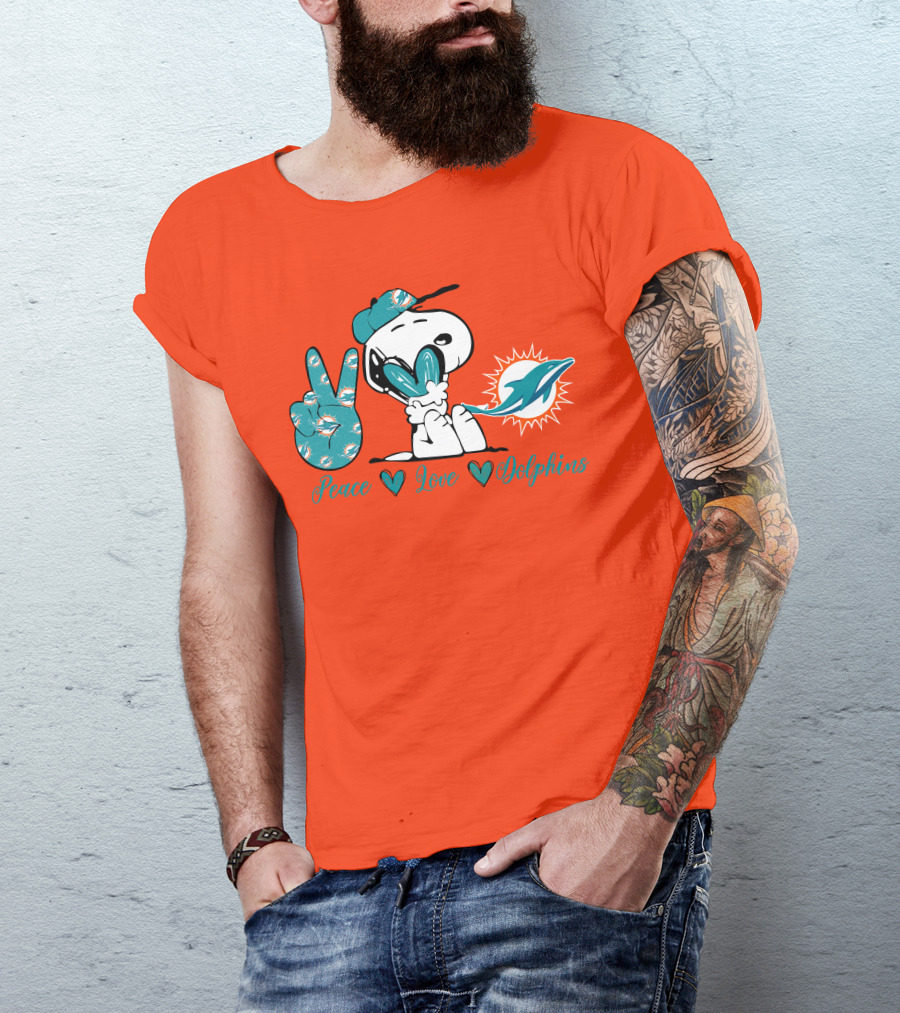 Peace Love Miami Dolphins Snoopy Fan T-Shirt