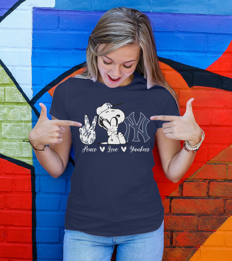 Peace Love Yankees Snoopy Ny Yankees T-Shirt