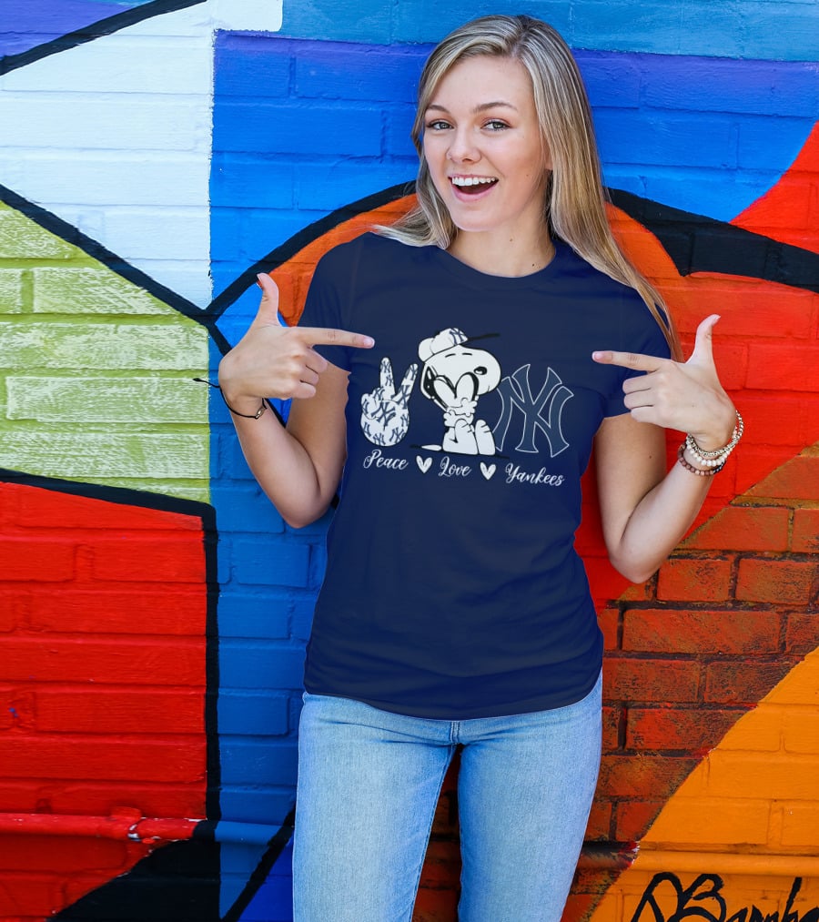 Peace Love Yankees Snoopy Ny Yankees T-Shirt
