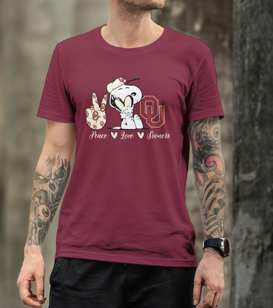 Peace Love Oklahoma Sooners Snoopy Ou T-Shirt