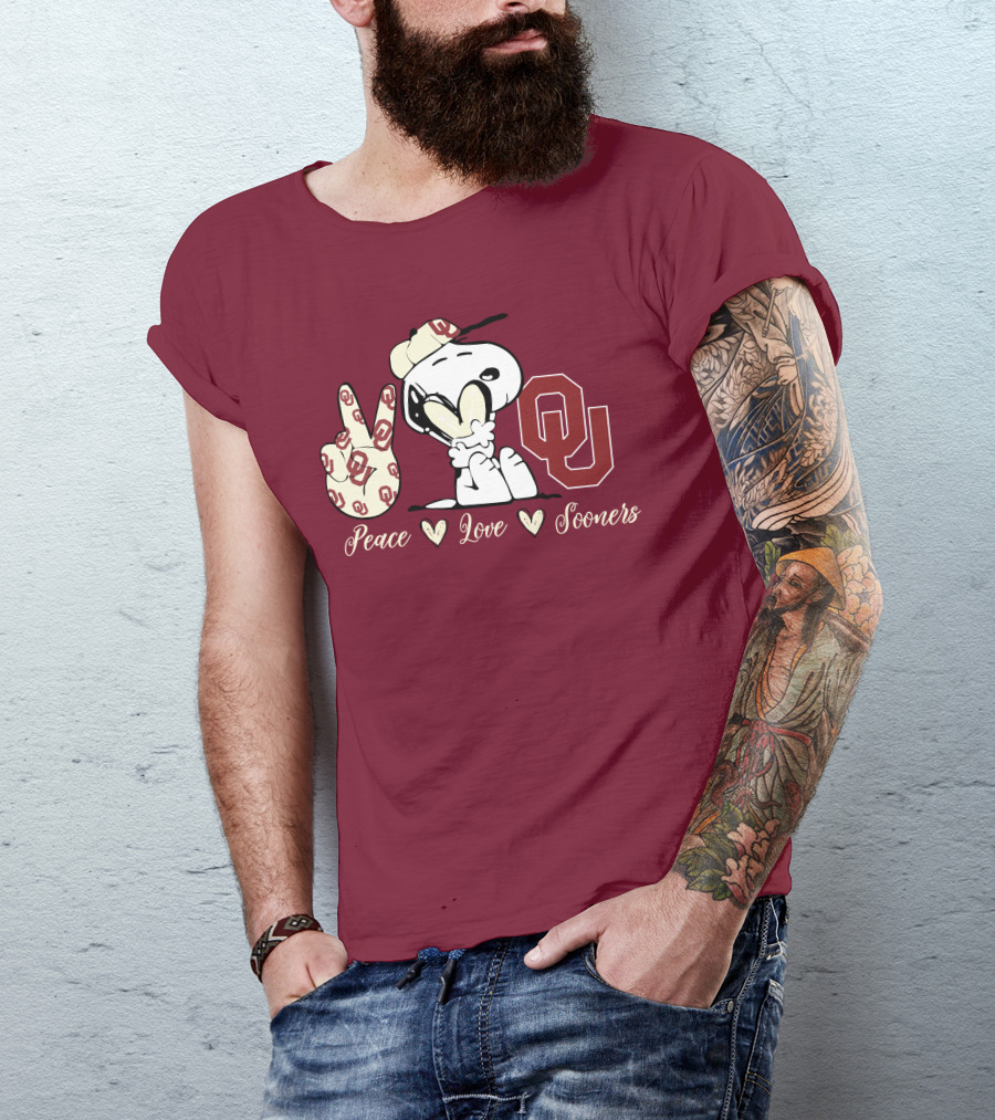 Peace Love Oklahoma Sooners Snoopy Ou T-Shirt