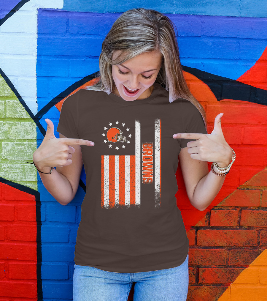 Cleveland Browns Flag Stars And Stripes Helmet Browns T-Shirt