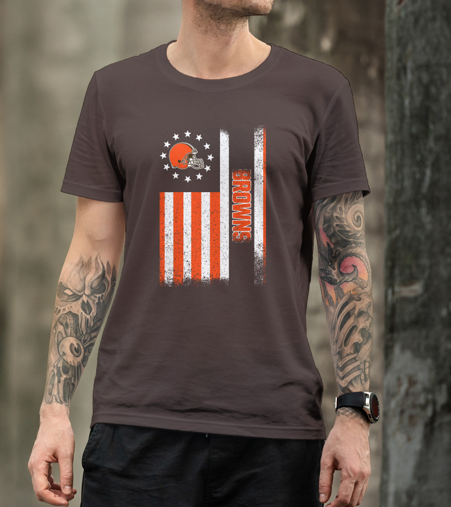 Cleveland Browns Flag Stars And Stripes Helmet Browns T-Shirt