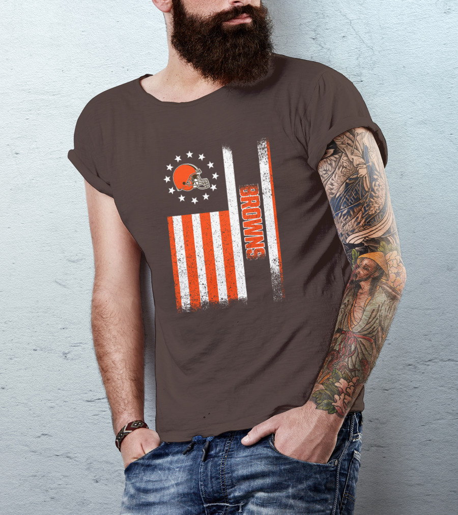 Cleveland Browns Flag Stars And Stripes Helmet Browns T-Shirt