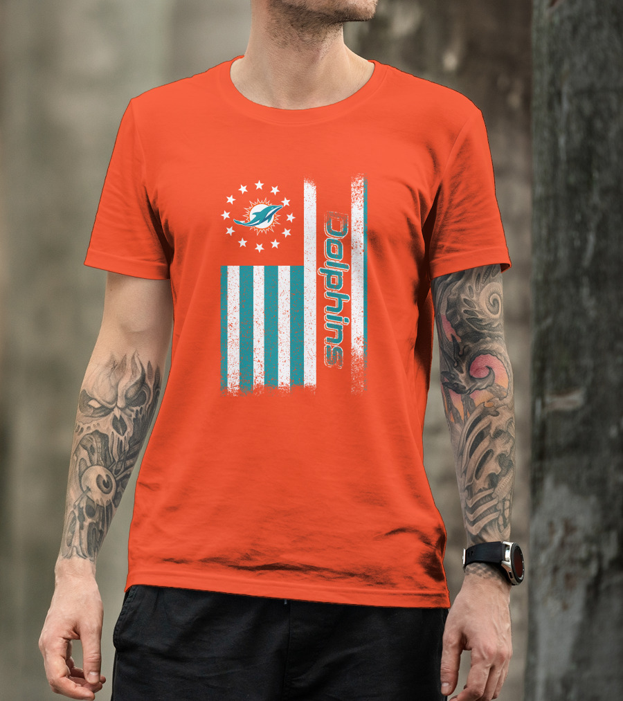 Miami Dolphins American Flag Dolphins Logo Stars T-Shirt