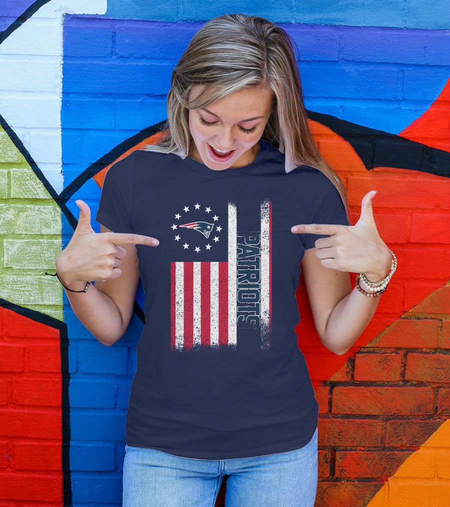 New England Patriots American Flag Patriots Logo Stars And Stripes T-Shirt