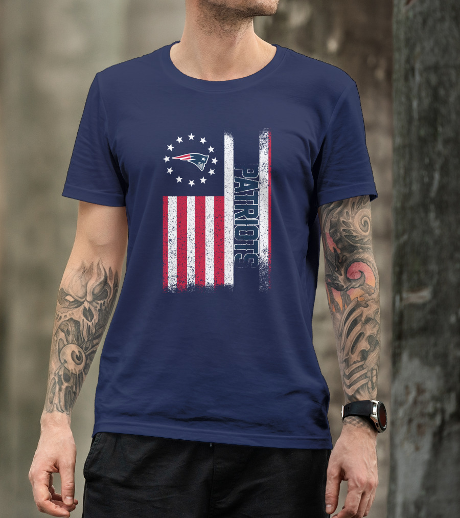 New England Patriots American Flag Patriots Logo Stars And Stripes T-Shirt