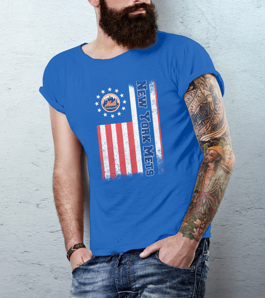 New York Mets American Flag Stars Stripes T-Shirt