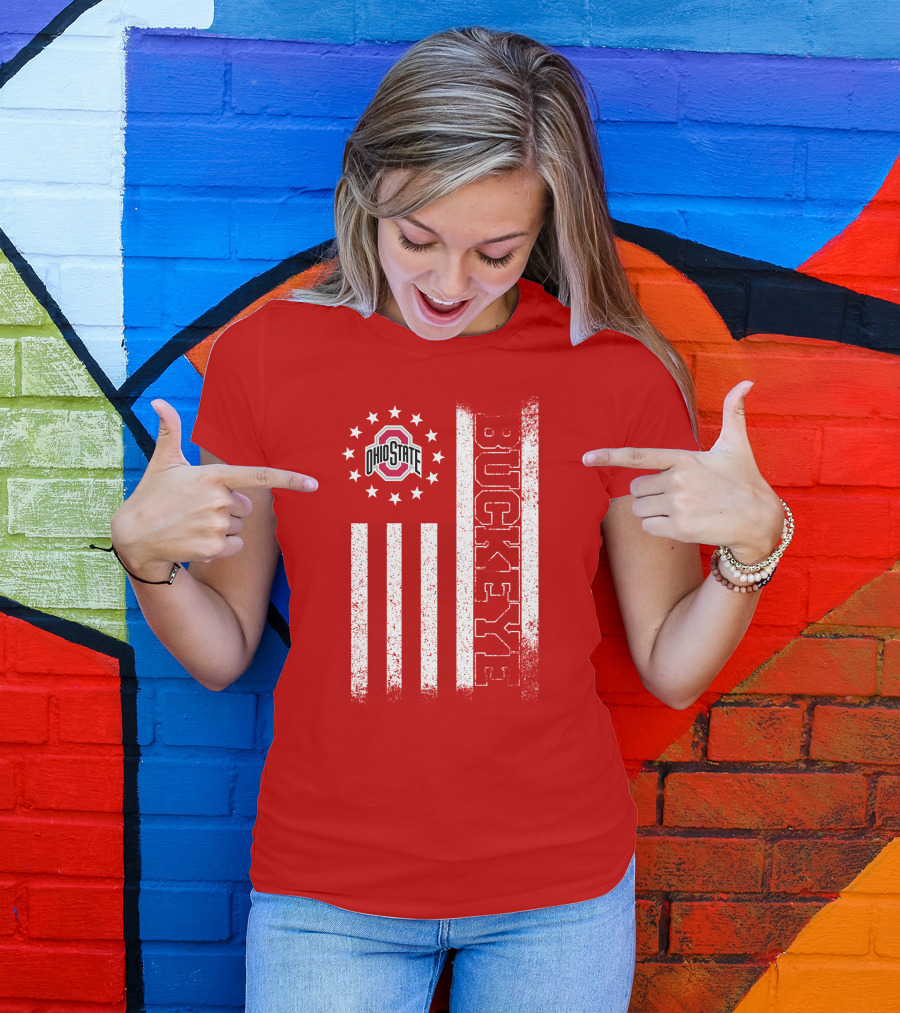 Ohio State Buckeye Stars And Stripes American Flag T-Shirt