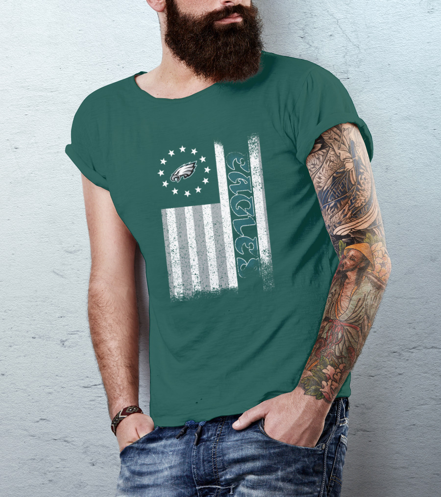 Philadelphia Eagles Stars And Stripes American Flag T-Shirt
