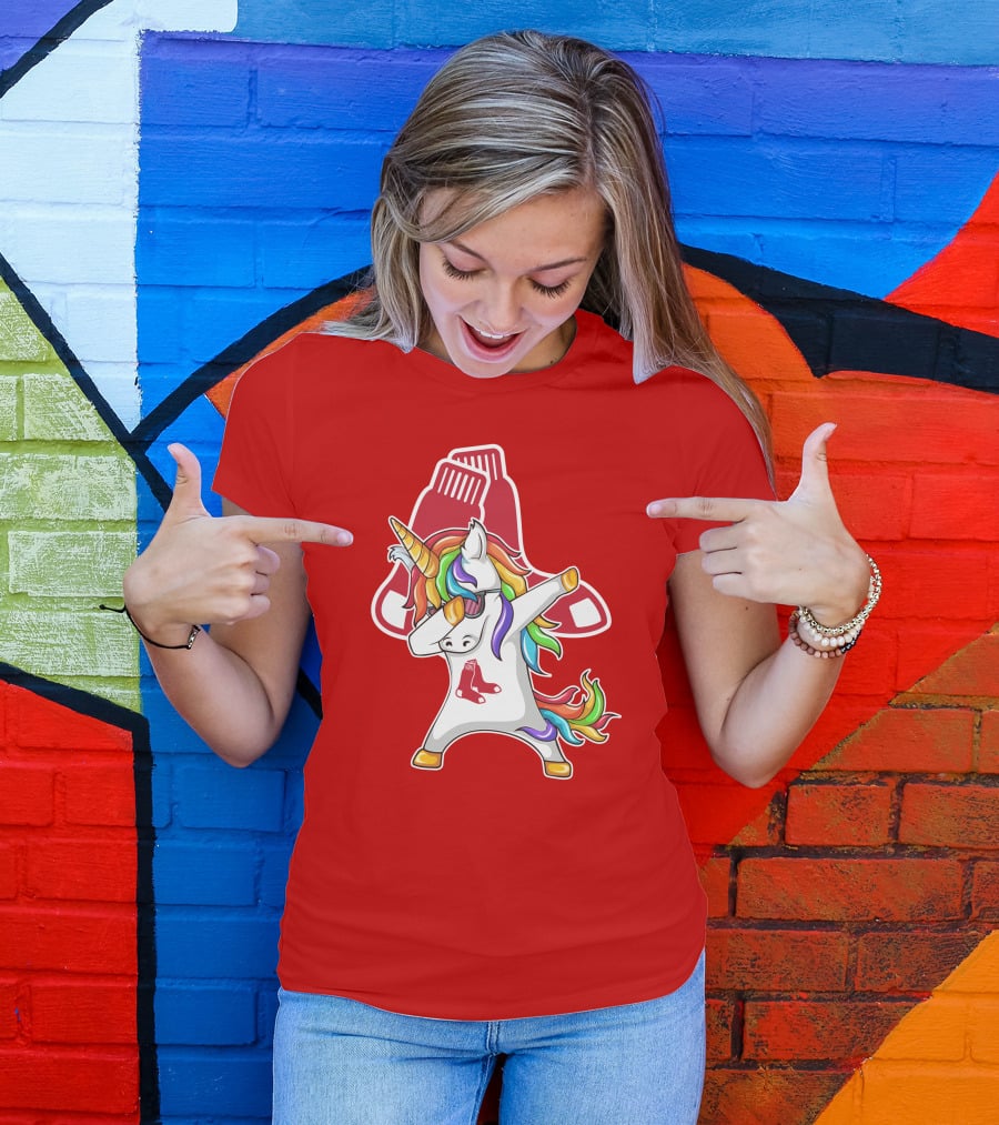 Boston Red Sox Dabbing Unicorn Rainbow Mane Sox T-Shirt
