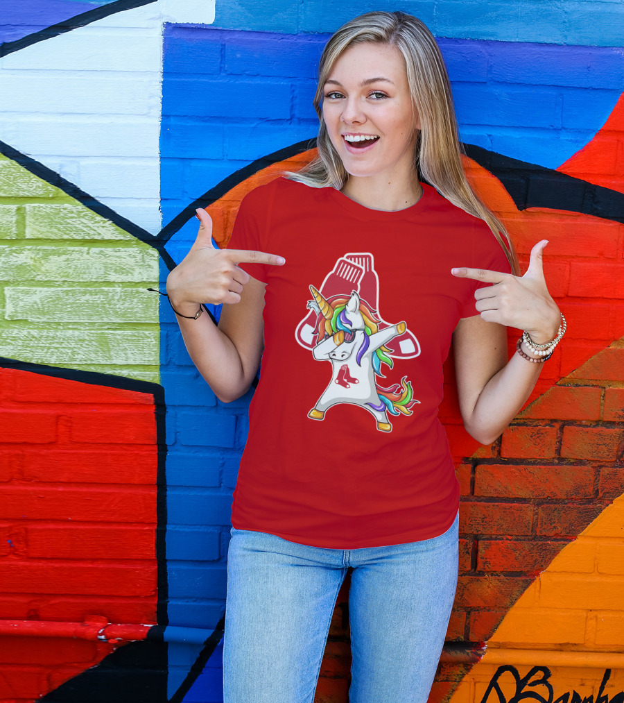 Boston Red Sox Dabbing Unicorn Rainbow Mane Sox T-Shirt