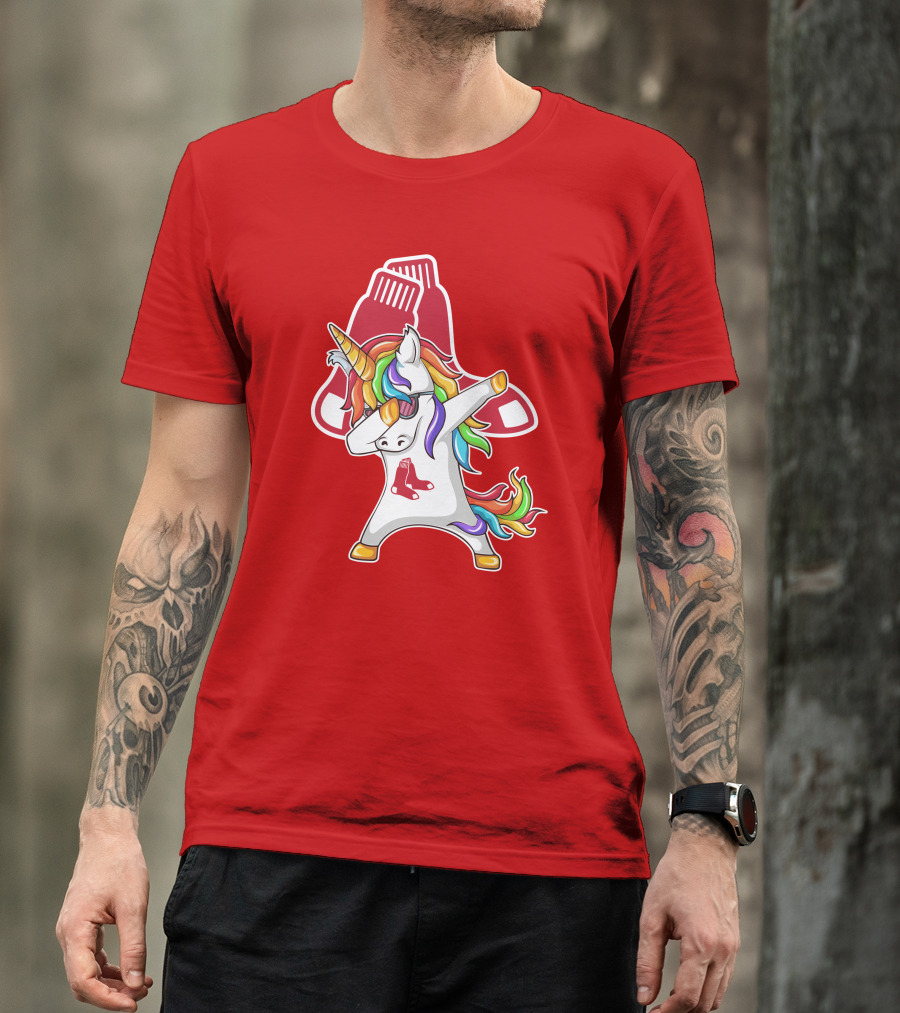 Boston Red Sox Dabbing Unicorn Rainbow Mane Sox T-Shirt