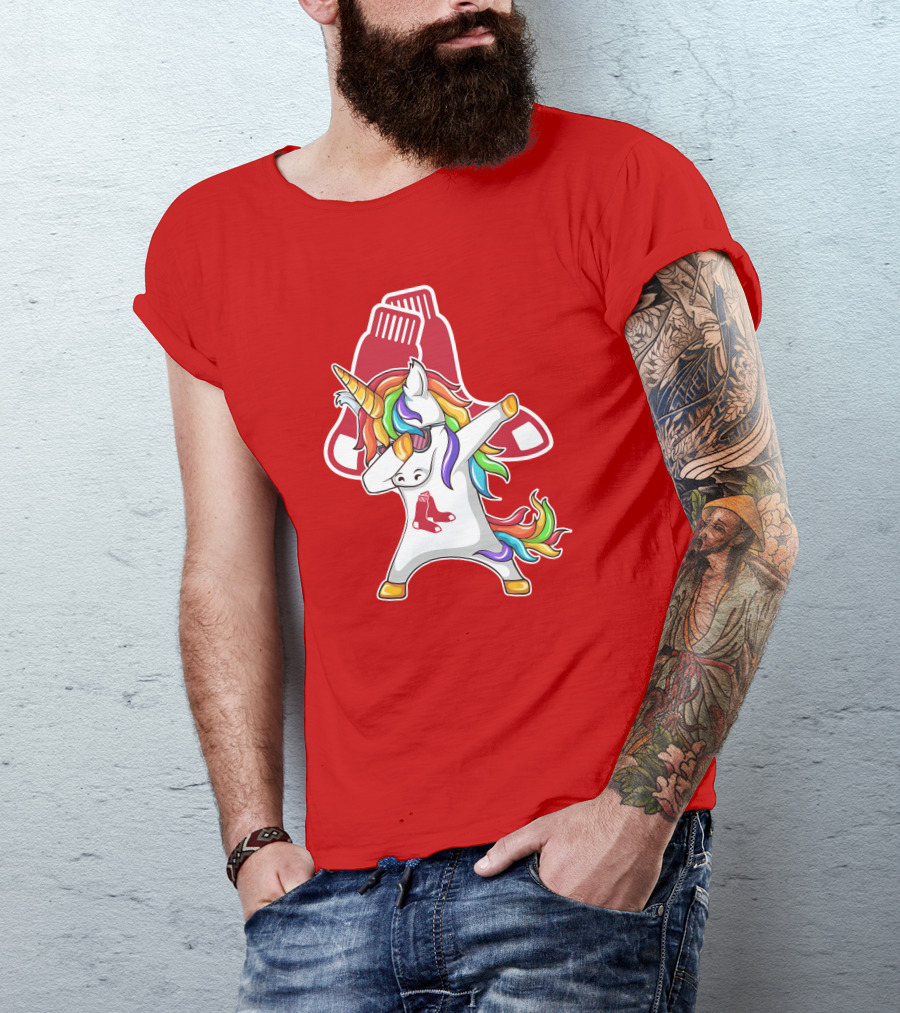 Boston Red Sox Dabbing Unicorn Rainbow Mane Sox T-Shirt
