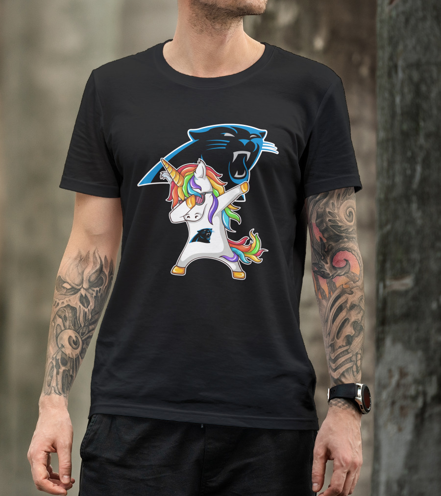Carolina Panthers Unicorn Dabbing With Team Logo And Rainbow Mane T-Shirt
