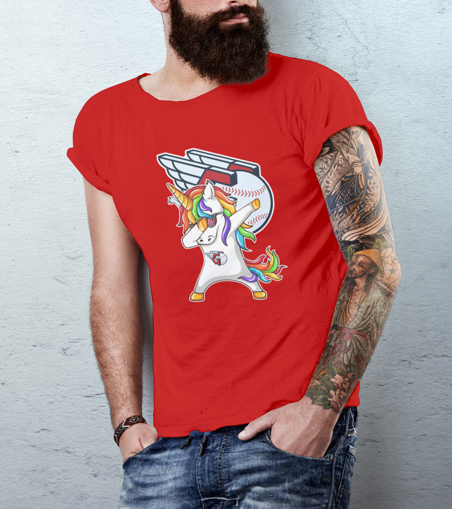 Cleveland Guardians Baseball Unicorn Dabbing With Winged Ball T-Shirt
