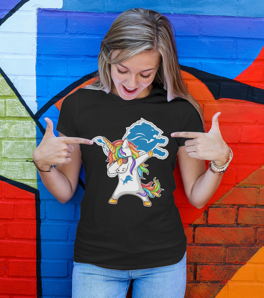 Detroit Lions Rainbow Unicorn Dabbing T-Shirt