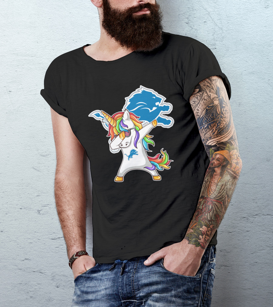 Detroit Lions Rainbow Unicorn Dabbing T-Shirt