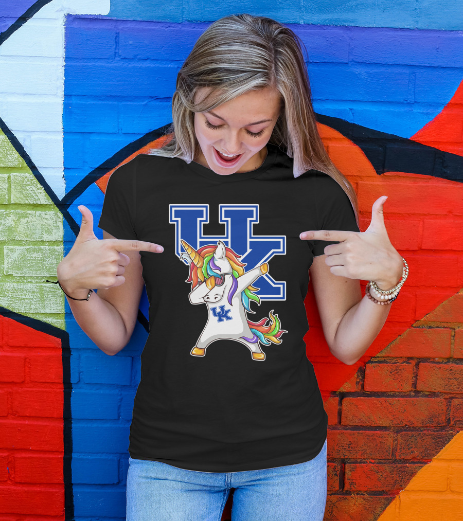 Kentucky Wildcats Unicorn Dabbing UK Logo Rainbow Mane T-Shirt