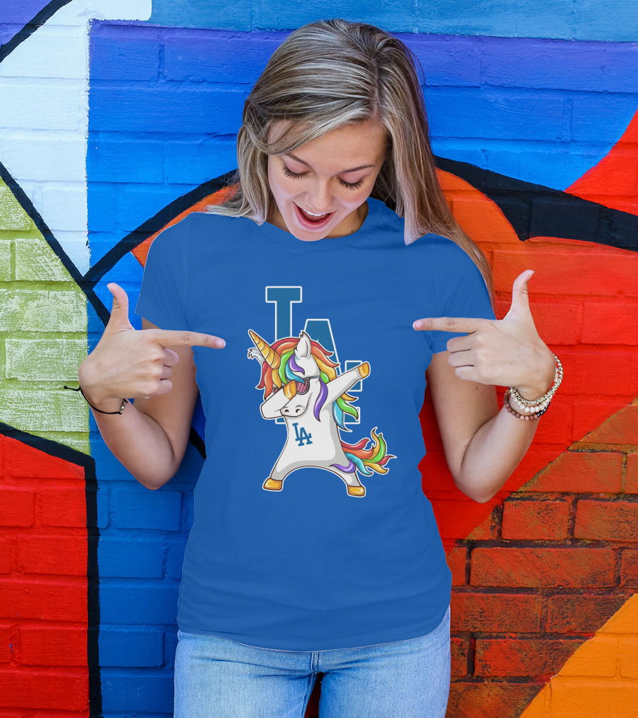 LA Dodgers Unicorn Dabbing Rainbow Mane T-Shirt