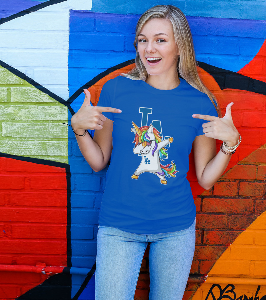 LA Dodgers Unicorn Dabbing Rainbow Mane T-Shirt
