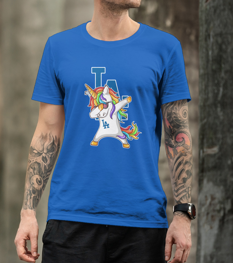 LA Dodgers Unicorn Dabbing Rainbow Mane T-Shirt