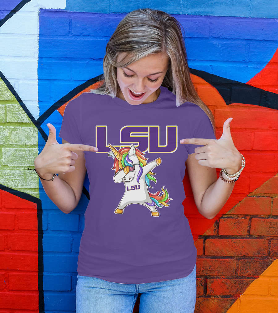 LSU Tigers Unicorn Dabbing Rainbow Mane T-Shirt