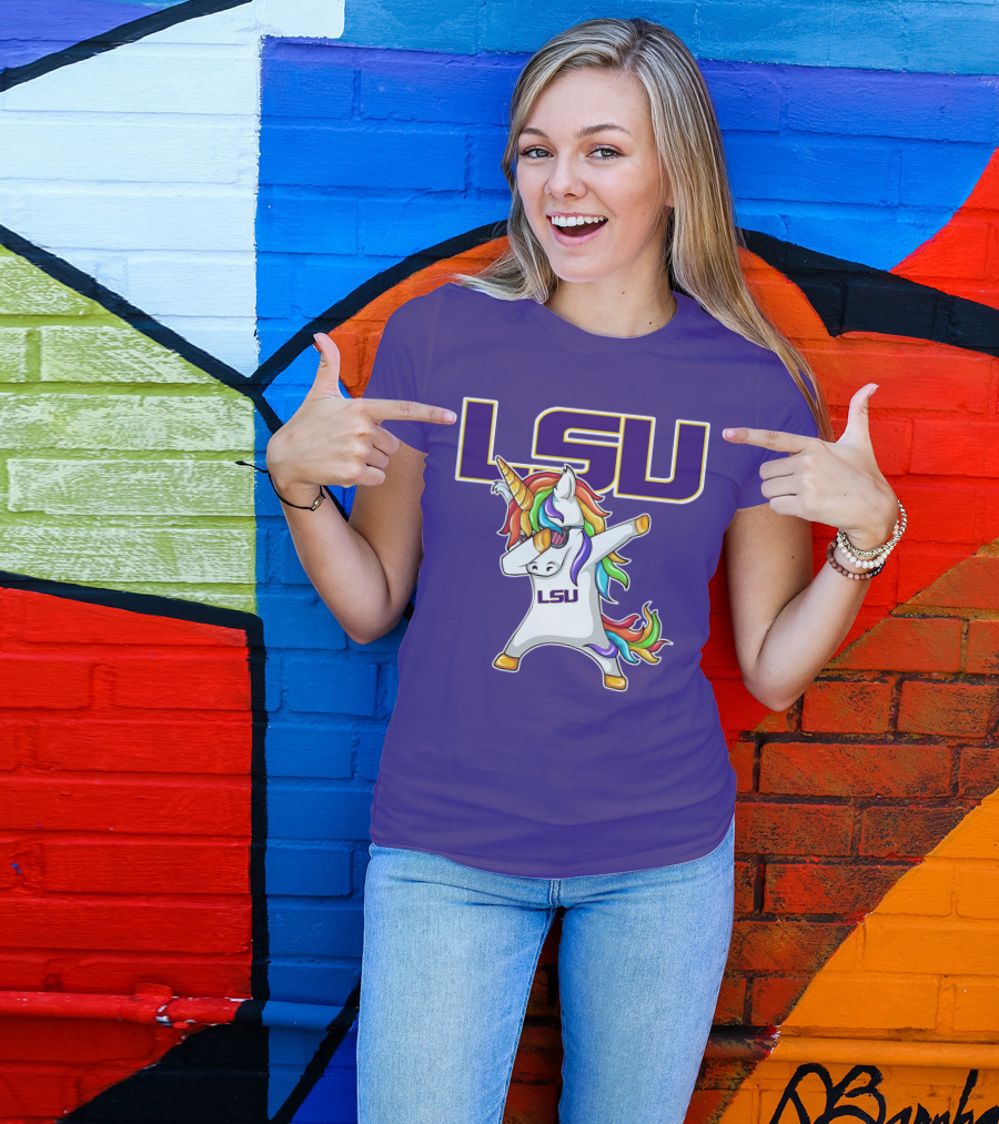 LSU Tigers Unicorn Dabbing Rainbow Mane T-Shirt