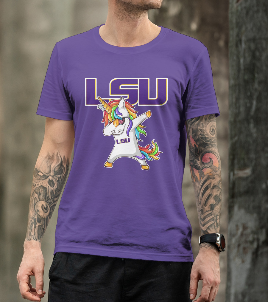 LSU Tigers Unicorn Dabbing Rainbow Mane T-Shirt
